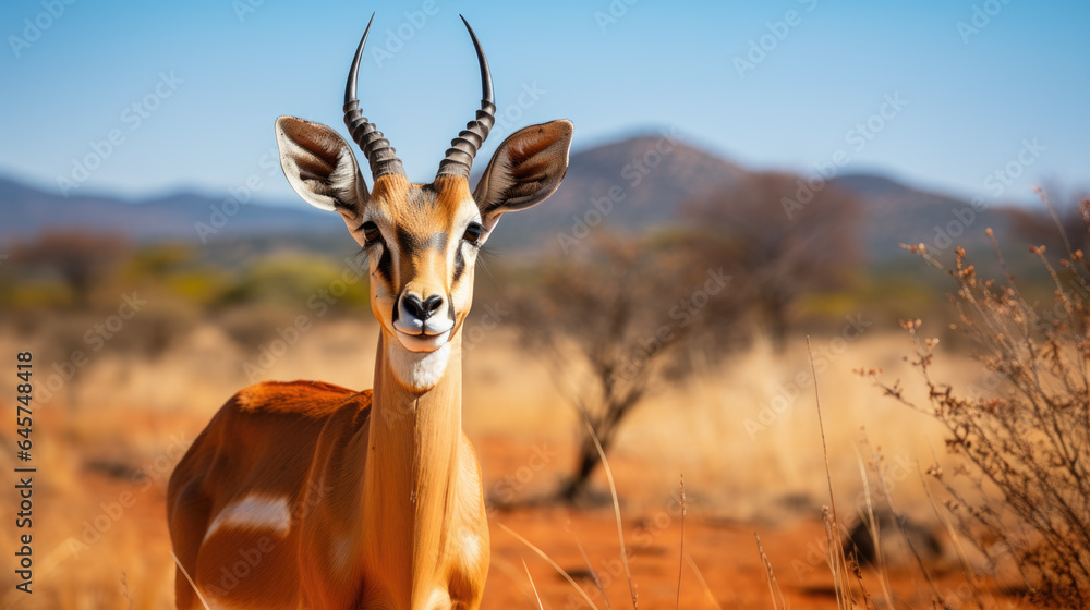 impala antelope in the savannah of South Africa. aepyceros - obrazy, fototapety, plakaty 