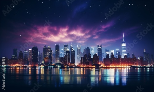 night city view from riverside, generative ai