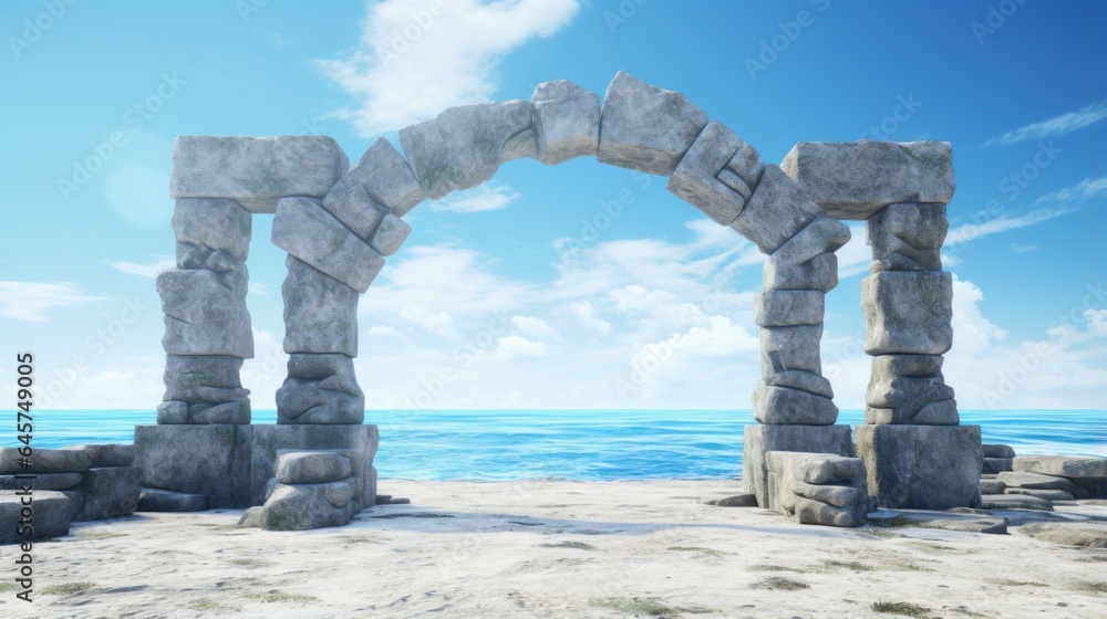 Arch of stones on the sea summer beach