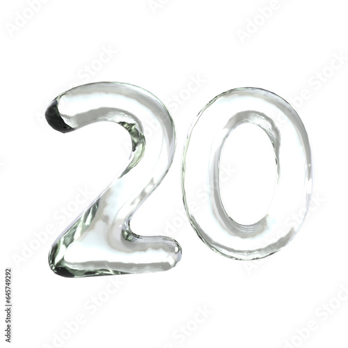 Number 20 3D render with glass material
