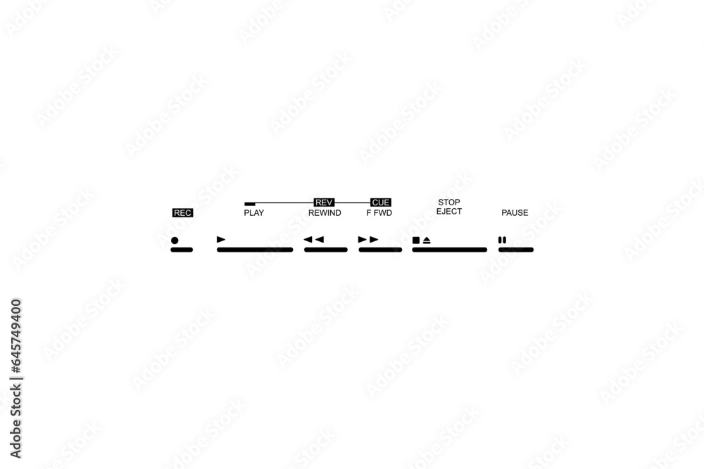 Silhouette of the Tape Deck Buttons, Records, Play, Fast, Forward, Rewind, Stop, Eject, and