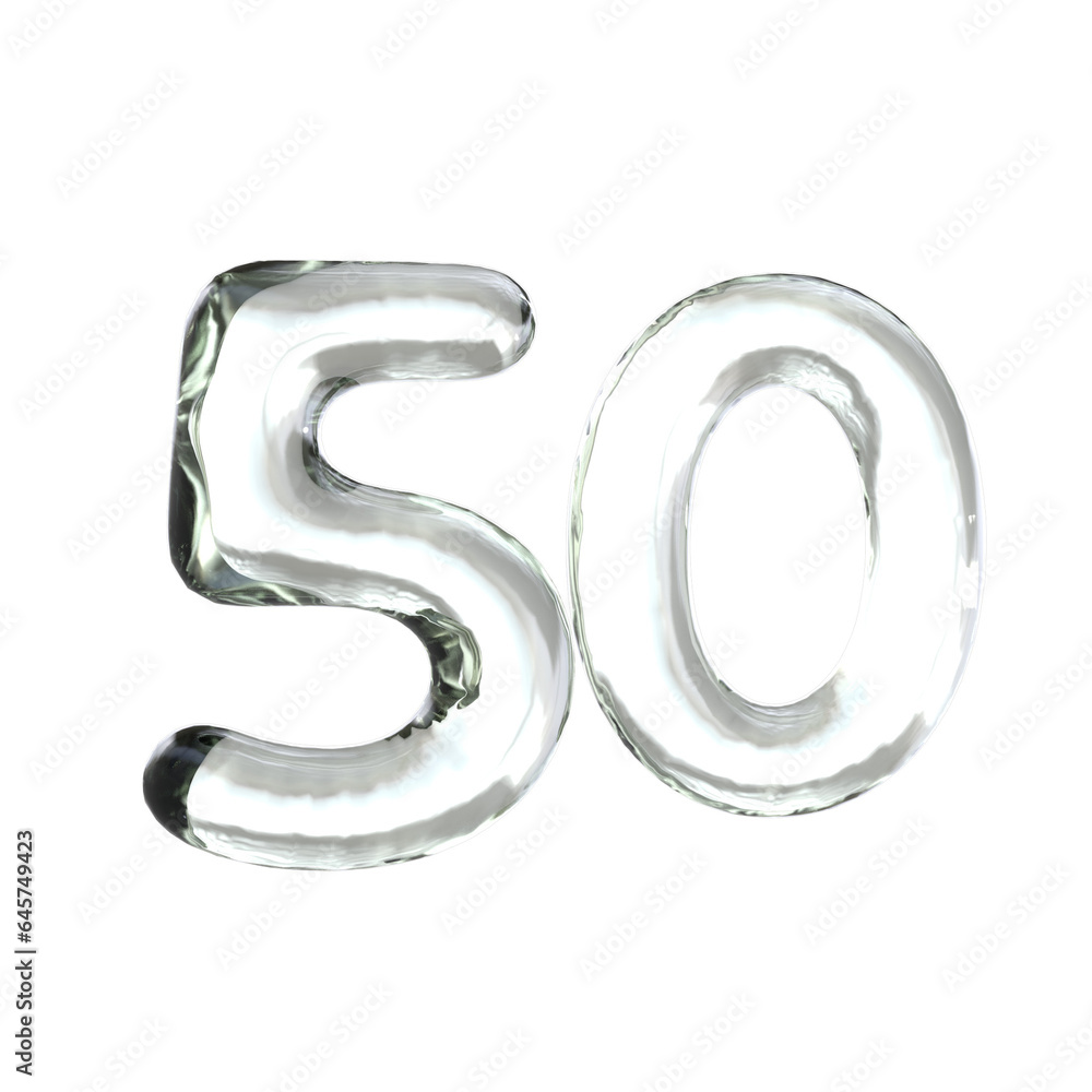 Number 50 3D render with glass material Number 50 3D render with glass material