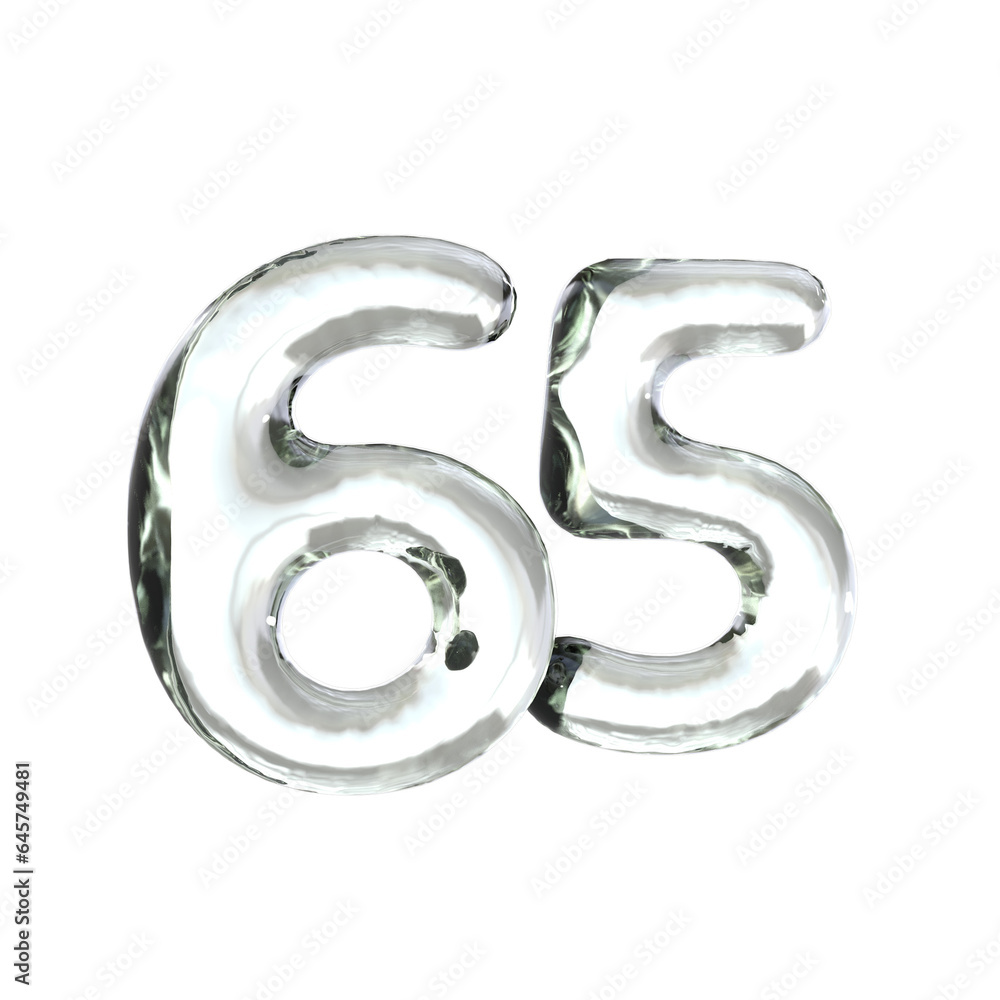 Number 65 3D render with glass material Number 65 3D render with glass material