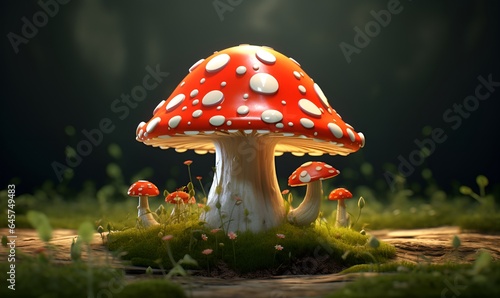 amanita mushrooms in nature digital art, ai generative