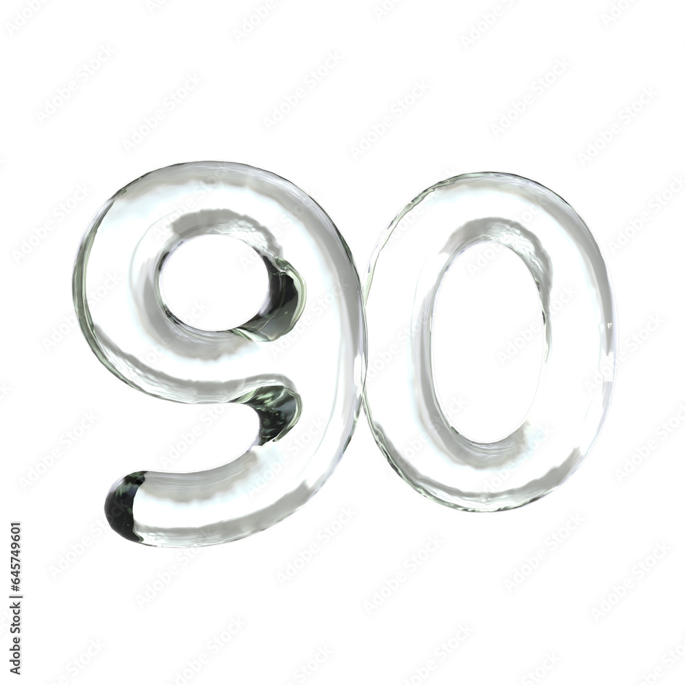 Number 90 3D render with glass material Number 90 3D render with glass material