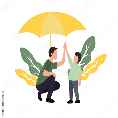 Vector illustration of protect children's rights concept. father protection for son. fulfill children's rights. flat style for presentation, website, banner and flyer