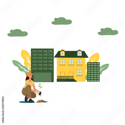 Vector illustration women save planet . Cartoon flat ecologist activist characters protect green nature, earth globe ecology and environment. Ecological environmental protection