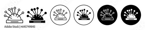 Pincushion Icon. Sharp pin holder for tailoring craft symbol. Sew Needle pillow to hold vector.
