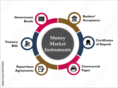 Money Market Instruments. Infographic template with icons