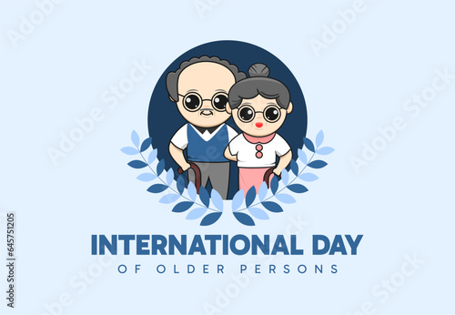 international day of older persons, with illustrations of grandparents in the form of circles and circular leaves