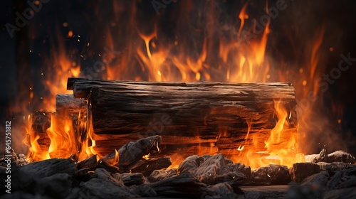 bright orange flame and charred wood