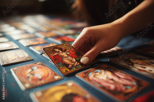 Astrologer calculates natal chart and makes a forecast of fate.Tarot cards. Esoteric background. Fortune telling, tarot predictions. Generative AI photo