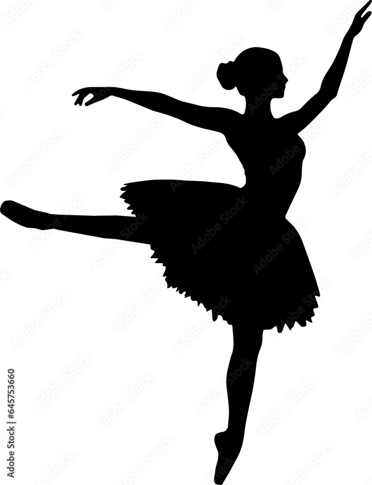 Fototapeta premium Black silhouette of a dancing ballerina. Vector.