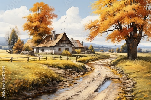 autumn landscape in the village