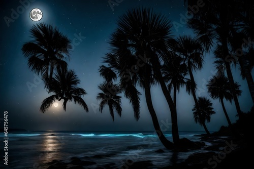 palm trees at night4k HD quality photo. 
