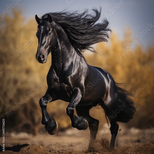 Dramatic photo of a black horse rearing © Guido Amrein