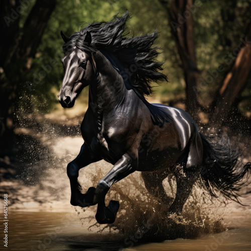 Dramatic photo of a black horse rearing © Guido Amrein