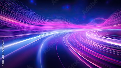 Abstract futuristic background with purple and blue glowing neon moving high speed wave lines and bokeh lights. Visualization of sound waves. Data transfer. Fantastic wallpaper gen by AI