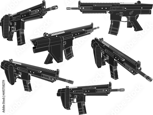 Sketch vector illustration of an automatic rifle gun with a silencer to commit a crime