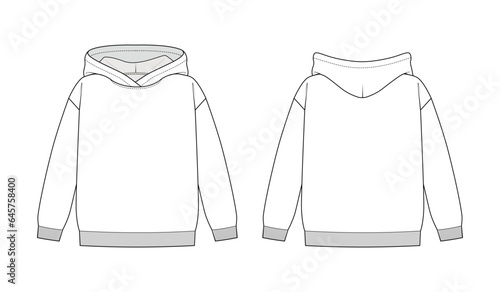 Fashion technical drawing of hoodie for kids. 