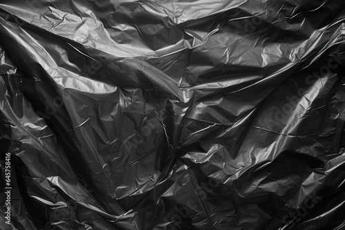 Generative AI picture of black plastic crumpled textured garbage bag