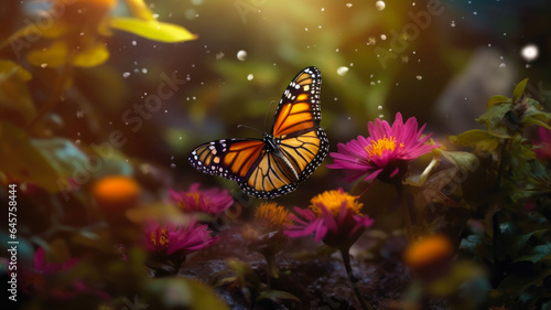 Floral Splendor: AI-Generated 8K Close-Up Image of Delicate Butterfly on Vibrant Wildflower © PixelFusion Creation