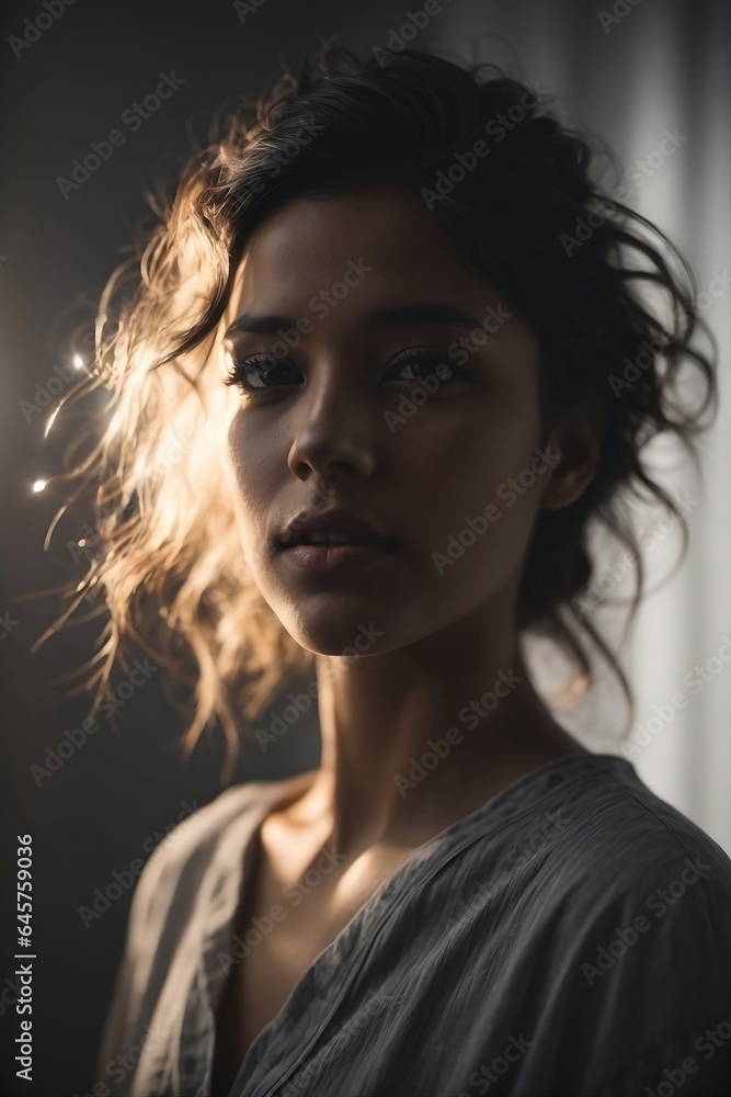 Portait of a young woman, Dramatic pose, Generative AI Illustration Portait of a young woman, Dramatic pose, Generative AI Illustration