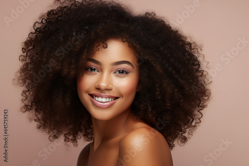 Generative AI picture of young attractive woman beauty model with stunning afro curls hairstyle