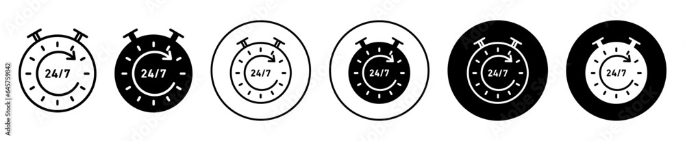 Anytime open icon. 24/7 online call support for business symbol. Twenty four by seven digital help service vector.  24 by 7 customer contact for assistance sign.
