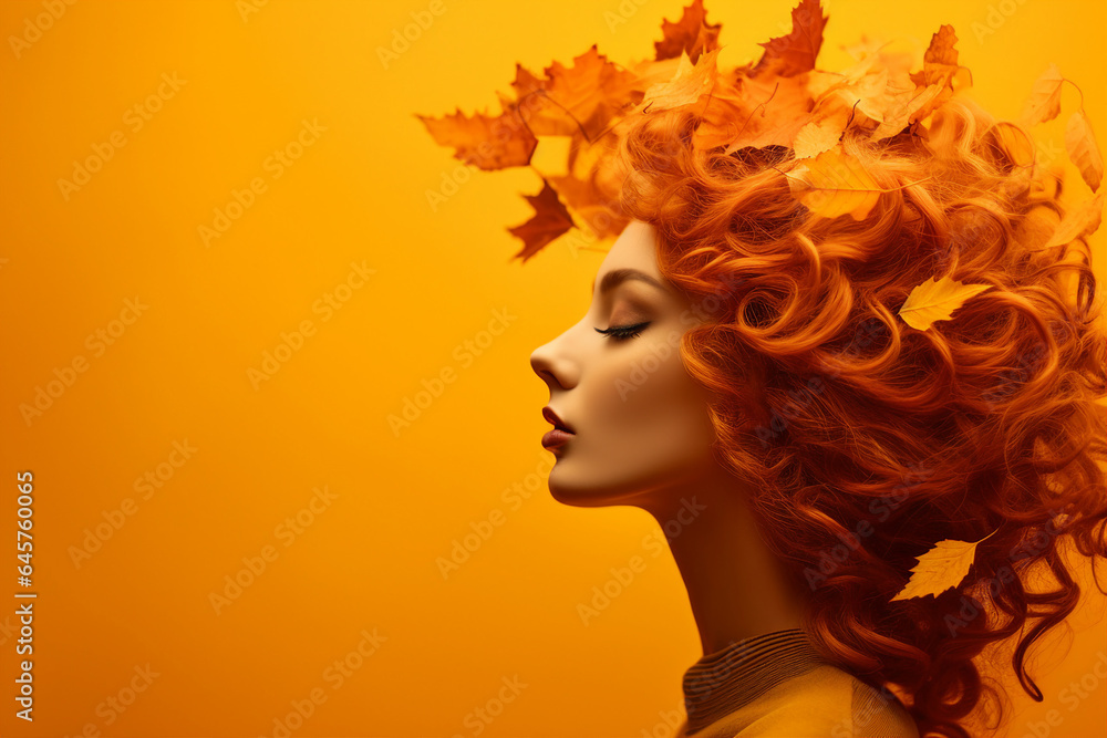 Expressive make up beauty portrait generative IA technology autumn woman model Expressive make up beauty portrait generative IA technology autumn woman model