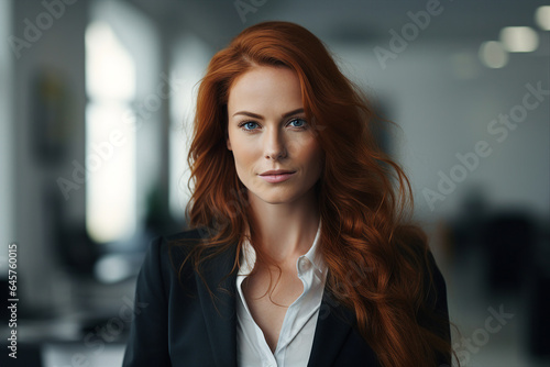 Generative AI photography of charming confident person worker lady chief female leader posing looking at camera indoor office room