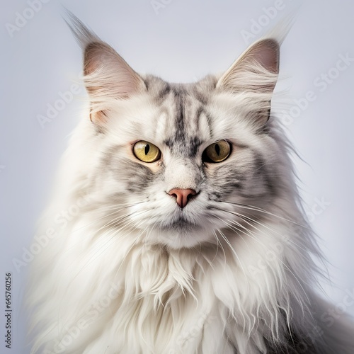 A minimalist photograph of a cat in front of a solid white color background © Muhammad