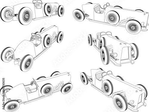 Sketch vector illustration of classic old retro racing car design for collection stash