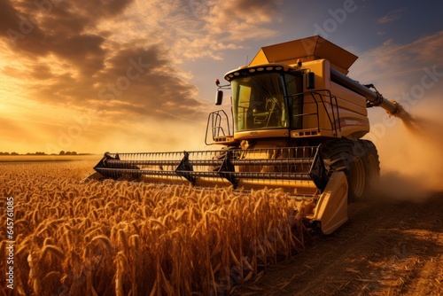 combine harvester processing corn in golden field, highlighting the beauty of the harvest season