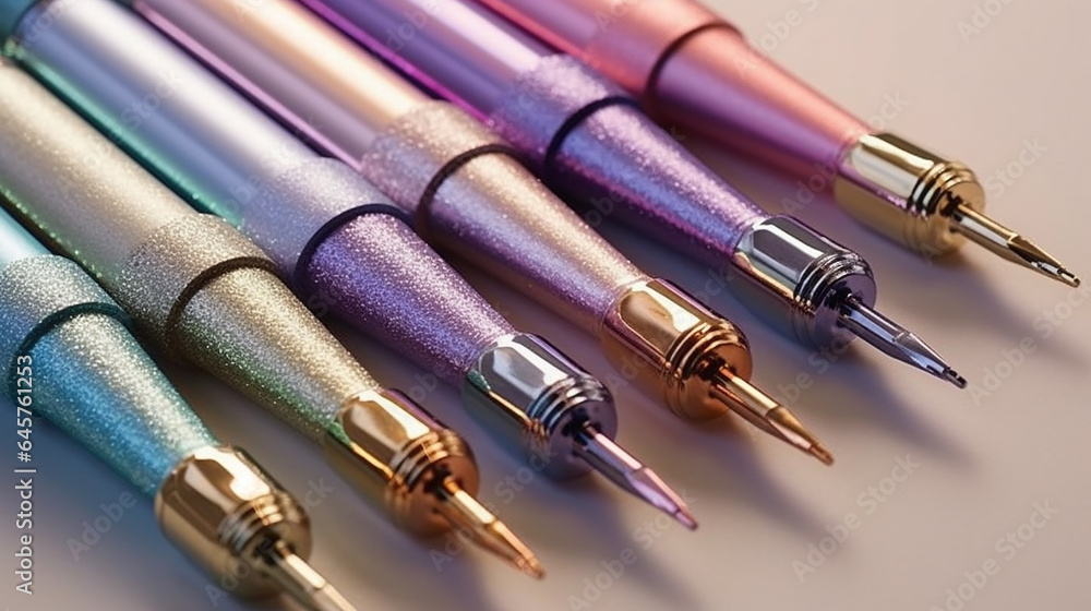 Colorful shiny pens on a light background close-up Colorful shiny pens on a light background close-up