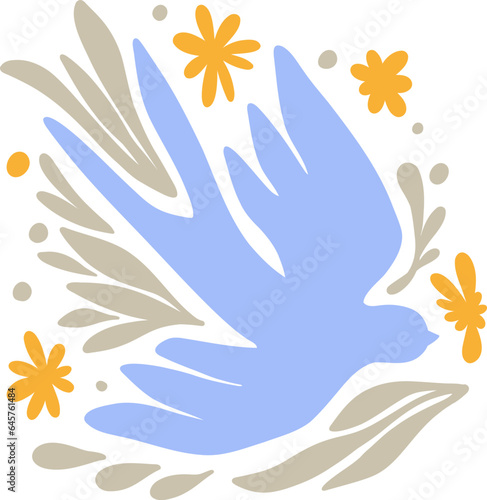 Abstract groovy posters dove of peace in multicolored colors. Modern trendy Minimal style. Hand drawn design for wallpaper, wall decor, print, postcard, cover, template, banner.