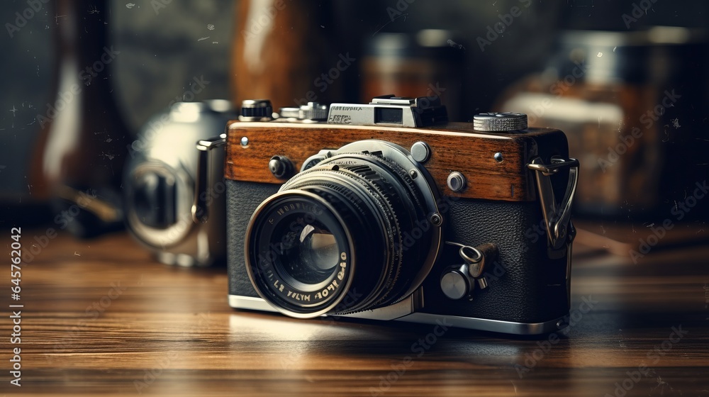 Vintage Camera on the wooden table