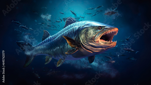 Large predatory fish with an open mouthю Generative AI.