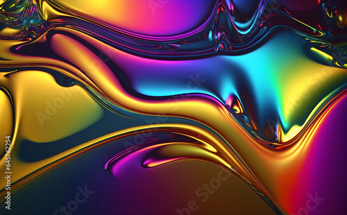 Abstract colorful metallic wavy liquid background, Generative AI