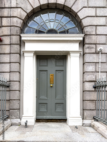 A famous gray painted Georgian door in Dublin, Ireland 