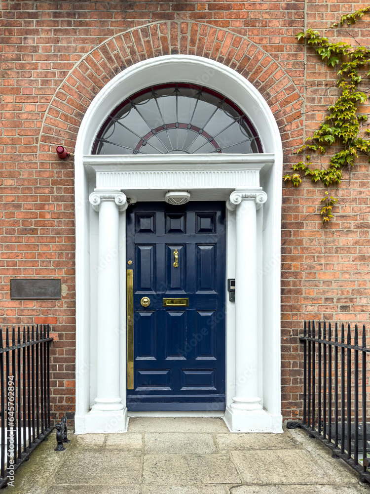 Fototapeta premium A famous blue painted Georgian door in Dublin, Ireland 