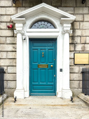 A famous blue green painted Georgian door in Dublin, Ireland