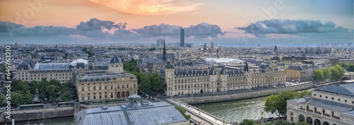Paris, panorama of the city, with the Sainte-Chapelle, the Conciergerie, the Saint-Sulpice church, and the Montparnasse tower, in background 