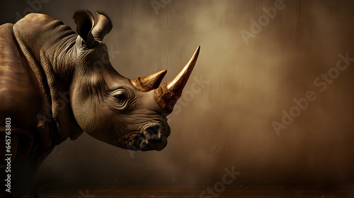 Head shot of rhinoceros. Side view