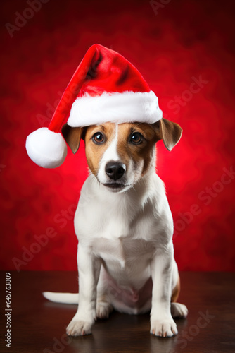 Cute Jack Russell dog with Santa Claus hat. © britaseifert