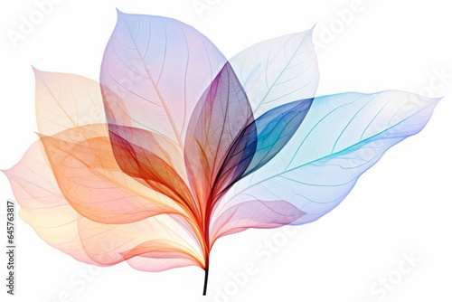 Colorful Leaf in Abstract Design with Bright Shades, Showcasing Transparency and Translucency on a Clean White Background, a Captivating Blend of Art and Nature's Vibrant Beauty