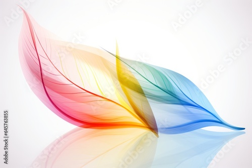 Colorful Leaf in Abstract Design with Bright Shades, Showcasing Transparency and Translucency on a Clean White Background, a Captivating Blend of Art and Nature's Vibrant Beauty