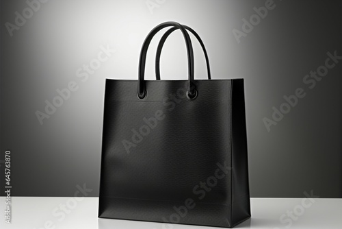 Black shopping bag perched gracefully on a tabletop surface