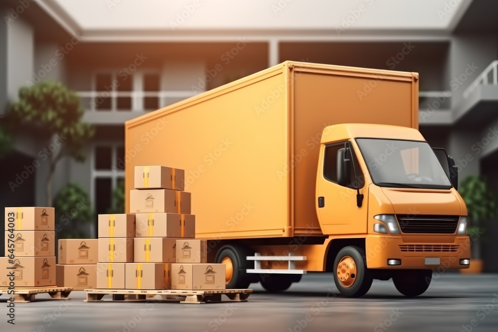 Relocation assistance. truck filled with boxed furniture, an illustration of furniture delivery. Relocation assistance. truck filled with boxed furniture, an illustration of furniture delivery.