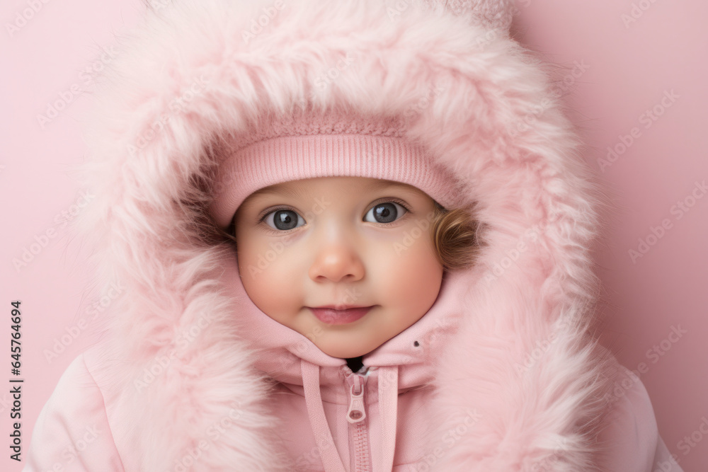 Young Caucasian baby girl enjoys the winter wonderland in a cozy pink hat, capturing the sweetness of childhood in the snow Young Caucasian baby girl enjoys the winter wonderland in a cozy pink hat, capturing the sweetness of childhood in the snow